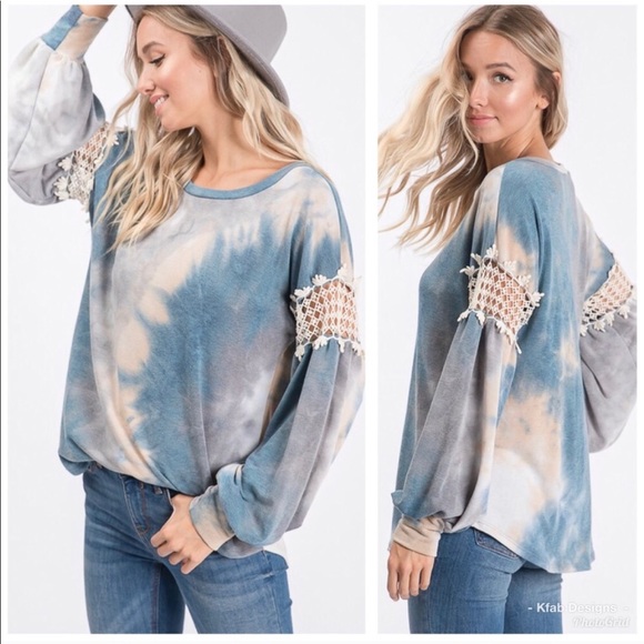 none Tops - Crochet Bishop sleeve top size med